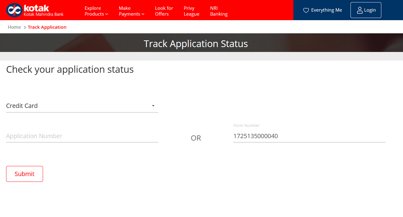 Track Kotak Mahindra Bank Credit Card Application Status Online