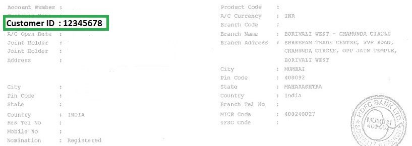 get customer id in hdfc passbook