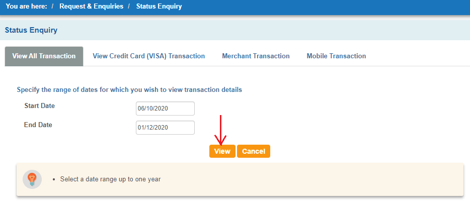 sbi transaction status enquiry by date