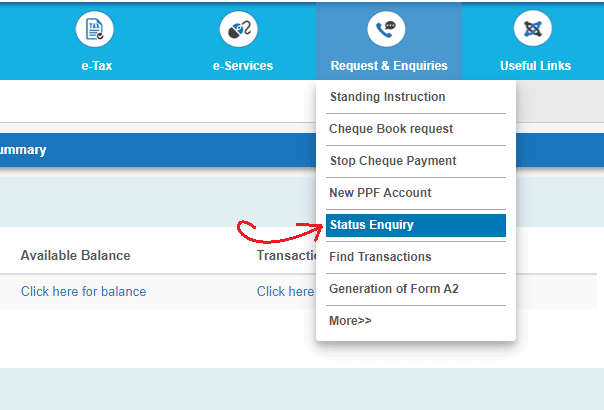 status enquiry sbi online