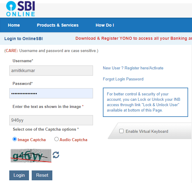 online sbi login