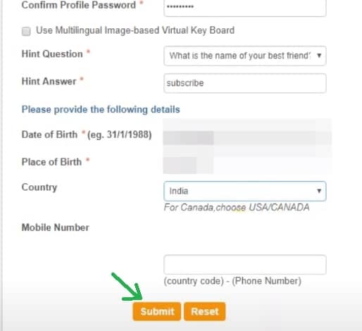 profile password using kit number