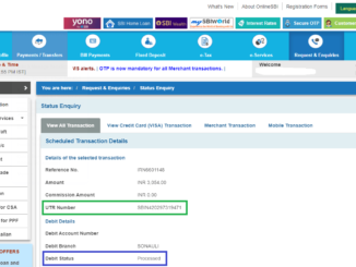 utr number status online sbi