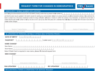 Register Change Mobile Number form for Yes Bank