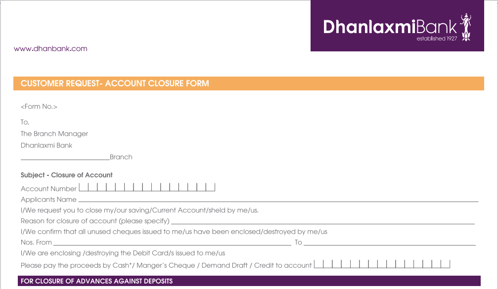  Dhanlaxmi Bank Account closure form