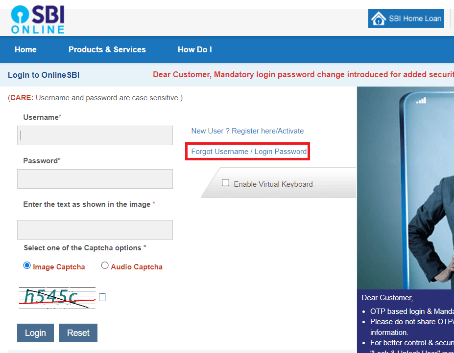 Forgot YONO SBI Username and Password