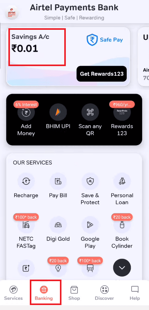 saving account airtel payment bank