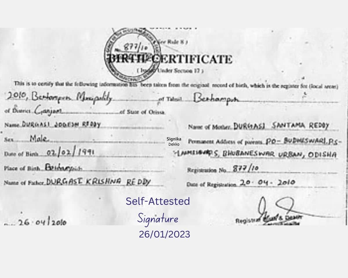 self attested copy example